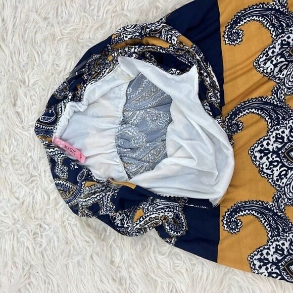 Magic Womens Yellow & Blue Paisley Boho Summer Maxi Dress Spaghetti Straps Large - Picture 8 of 12